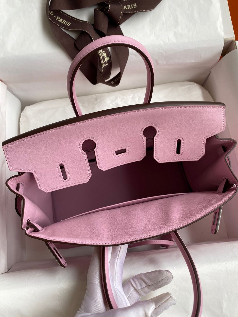 Hermes Birkin 25 Retourne Handmade Bag In Mauve Sylvestre Swift Calfskin - Image 8