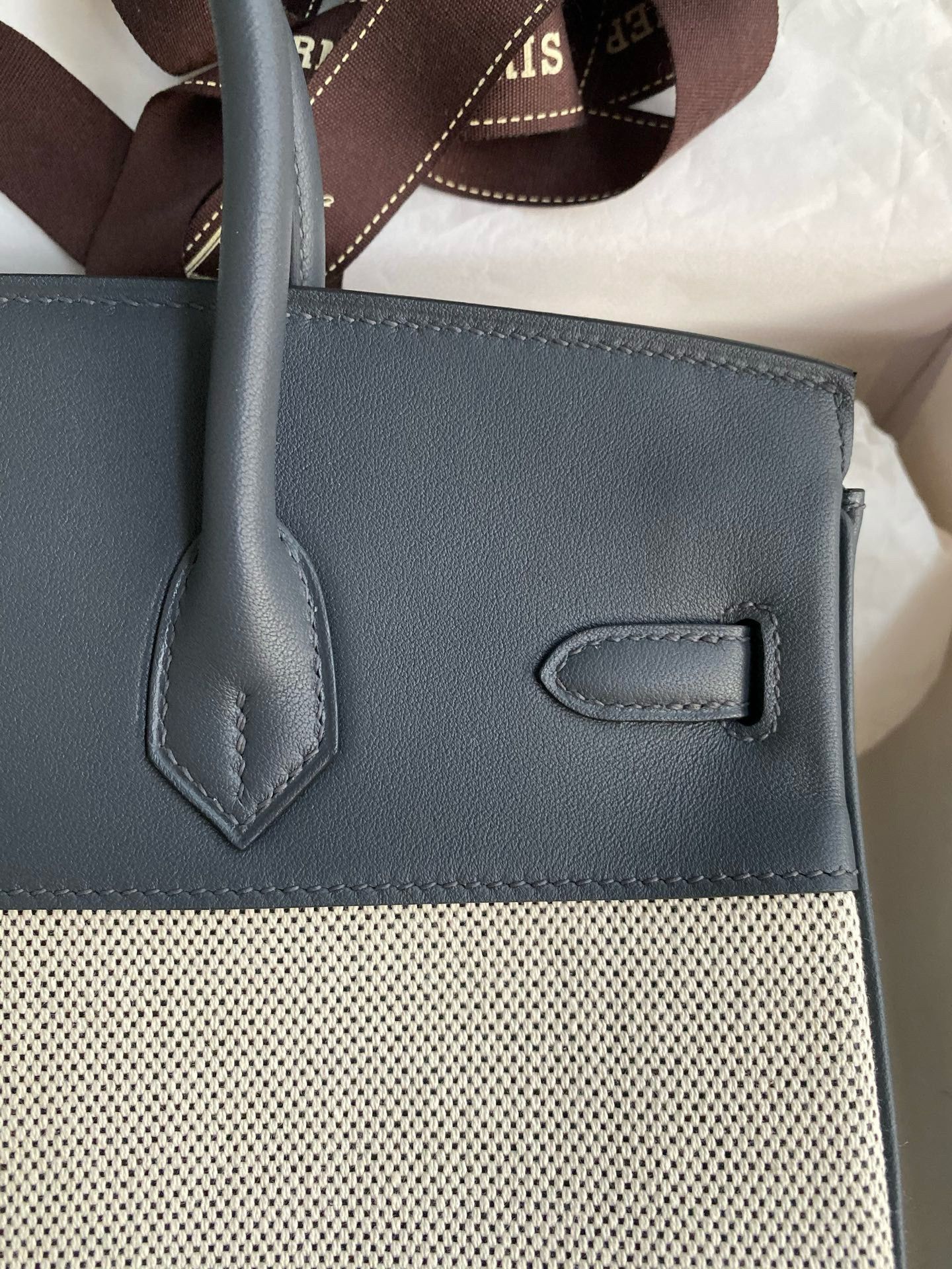 Hermes Birkin 25 Handmade Bag in Toile & Gris Misty Swift Leather - Image 5