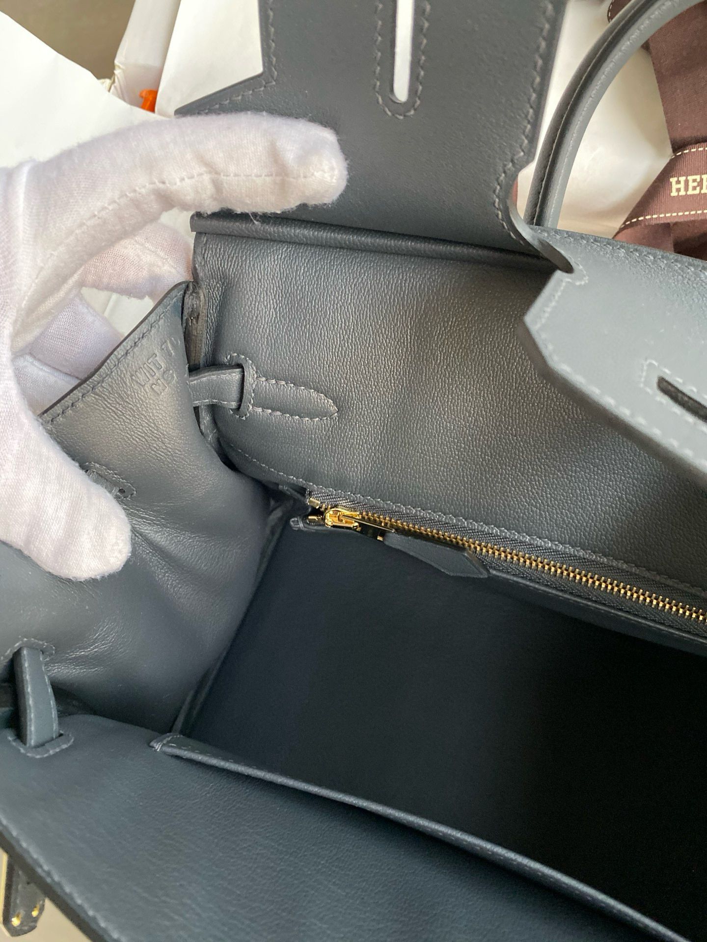 Hermes Birkin 25 Handmade Bag in Toile & Gris Misty Swift Leather - Image 10