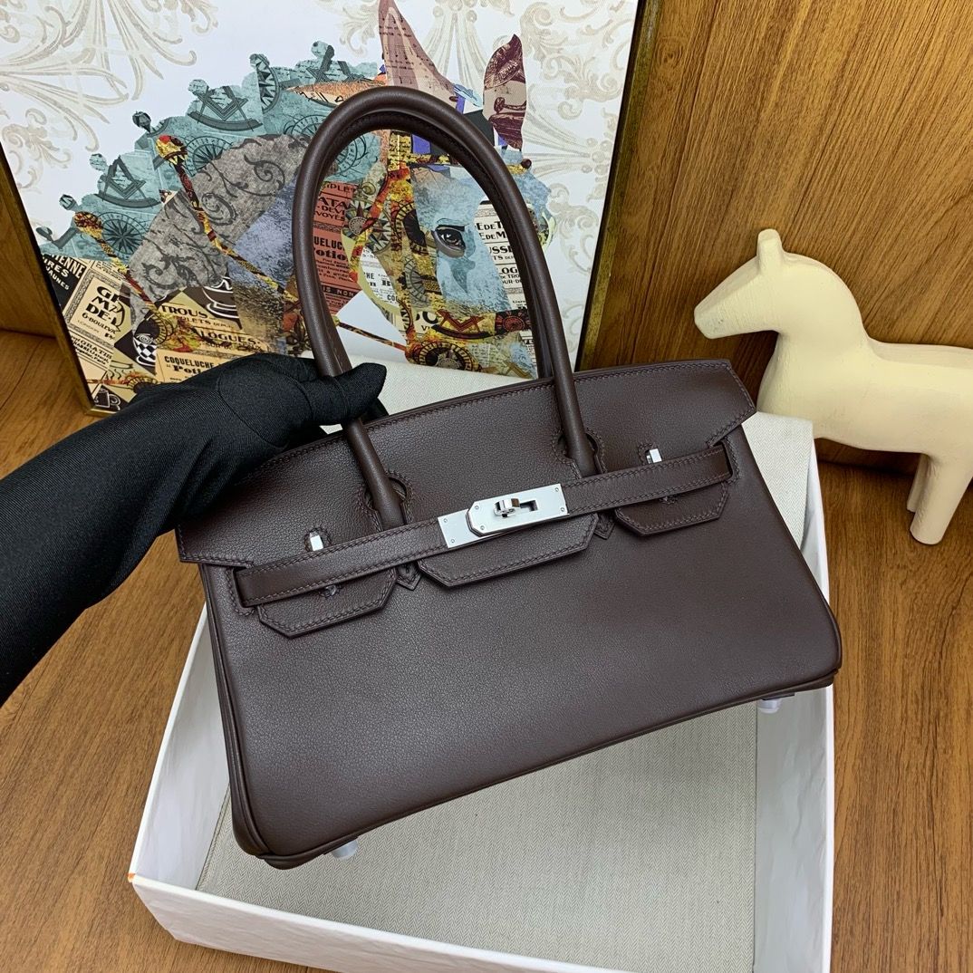 Hermes Shoulder Birkin Light 29 Bag in Ebene Swift Calfskin - Image 4