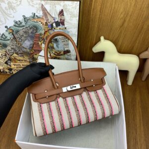 Hermes Shoulder Birkin Light 29 Bag in Toile and Gold Swift Leather