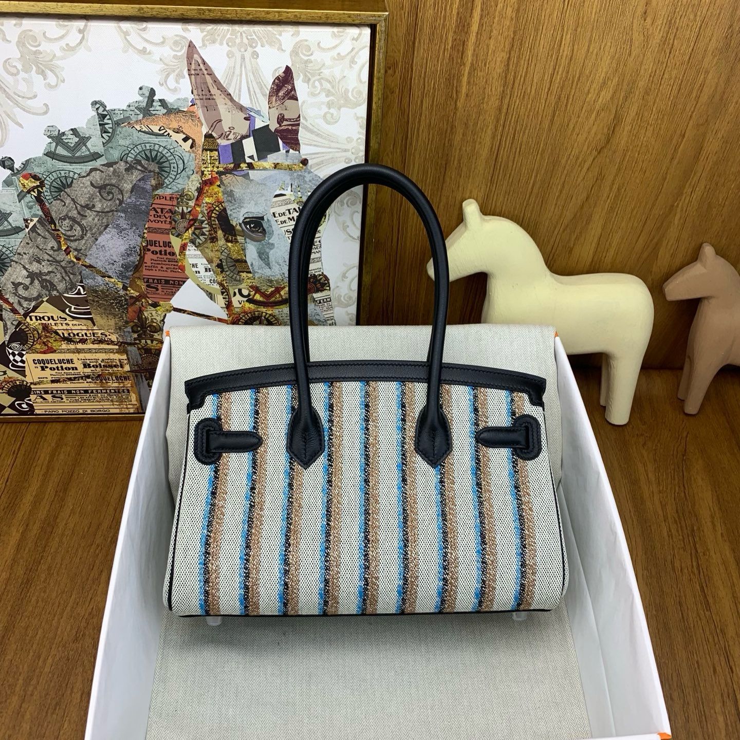 Hermes Shoulder Birkin Light 29 Bag in Toile and Black Swift Leather - Image 3