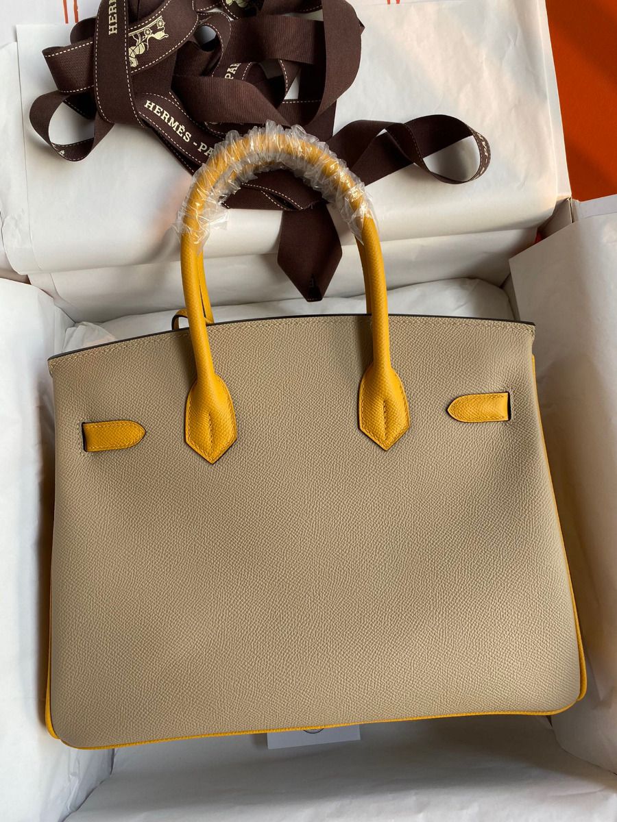 Hermes HSS Birkin 30 Bicolor Bag in Trench and Yellow Epsom Calfskin - Image 3