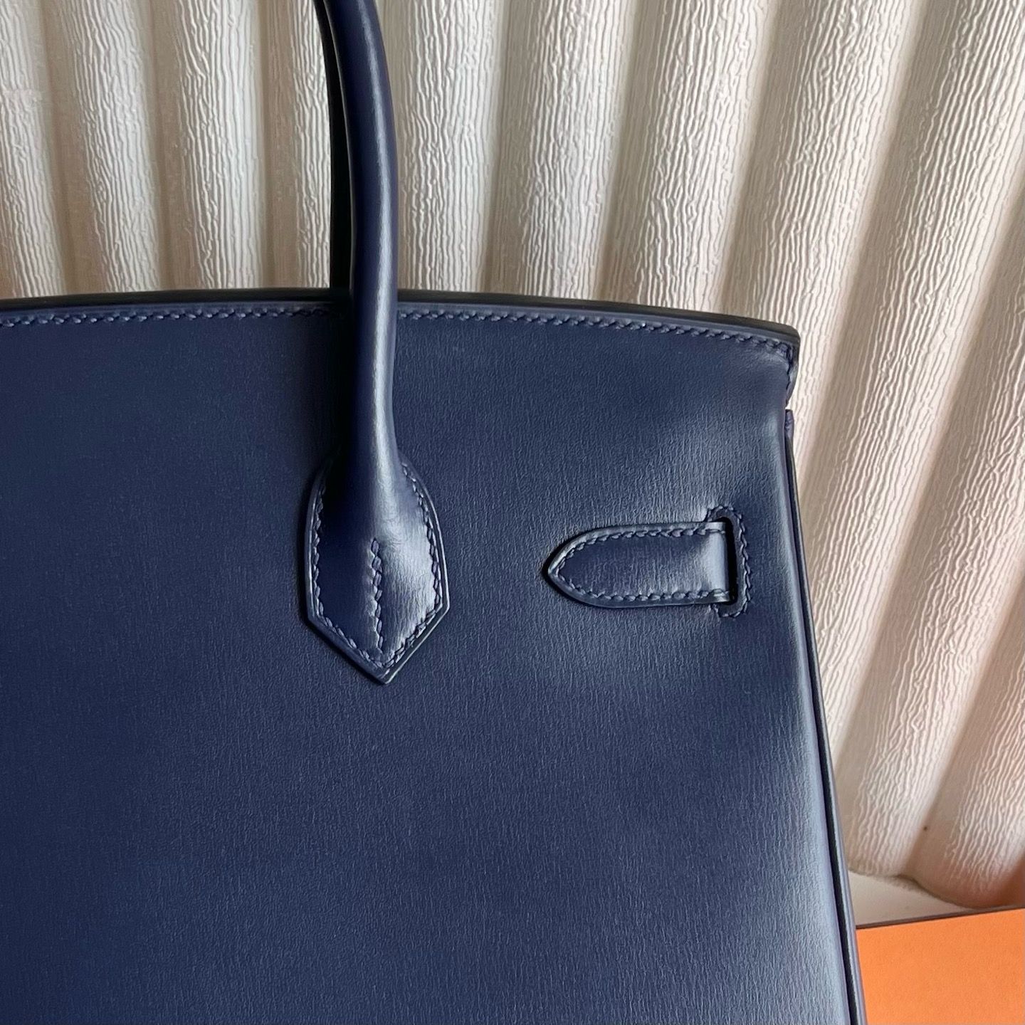 Hermes Birkin 30 Retourne Handmade Bag in Blue Saphir Box Calfskin - Image 8