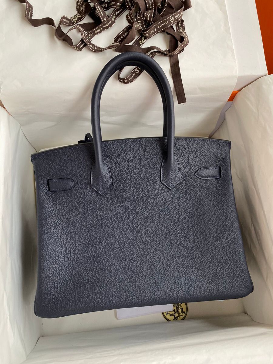 Hermes Birkin 30 Retourne Handmade Bag In Blue Nuit Clemence Leather - Image 3