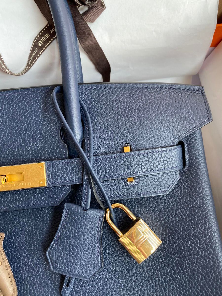 Hermes Birkin 30 Retourne Handmade Bag In Blue Saphir Clemence Leather - Image 4