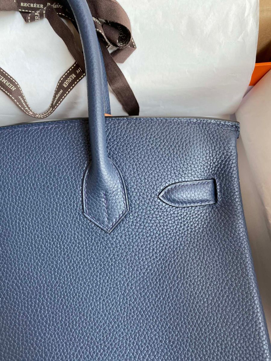 Hermes Birkin 30 Retourne Handmade Bag In Blue Saphir Clemence Leather - Image 5