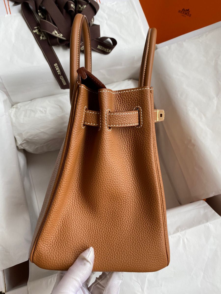 Hermes Birkin 30 Retourne Handmade Bag In Gold Clemence Leather - Image 6