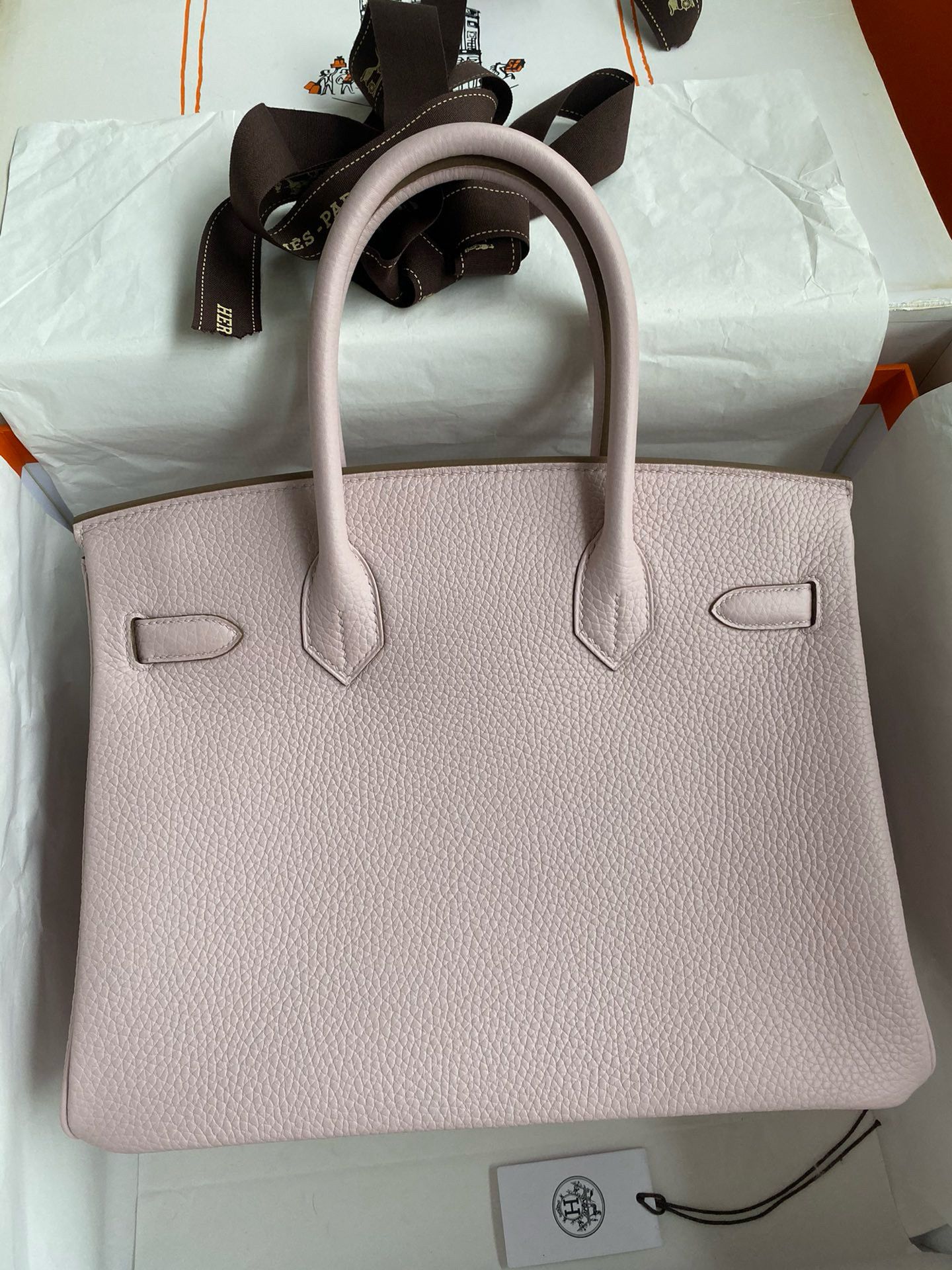 Hermes Birkin 30 Retourne Handmade Bag in Mauve Pale Clemence Leather - Image 3