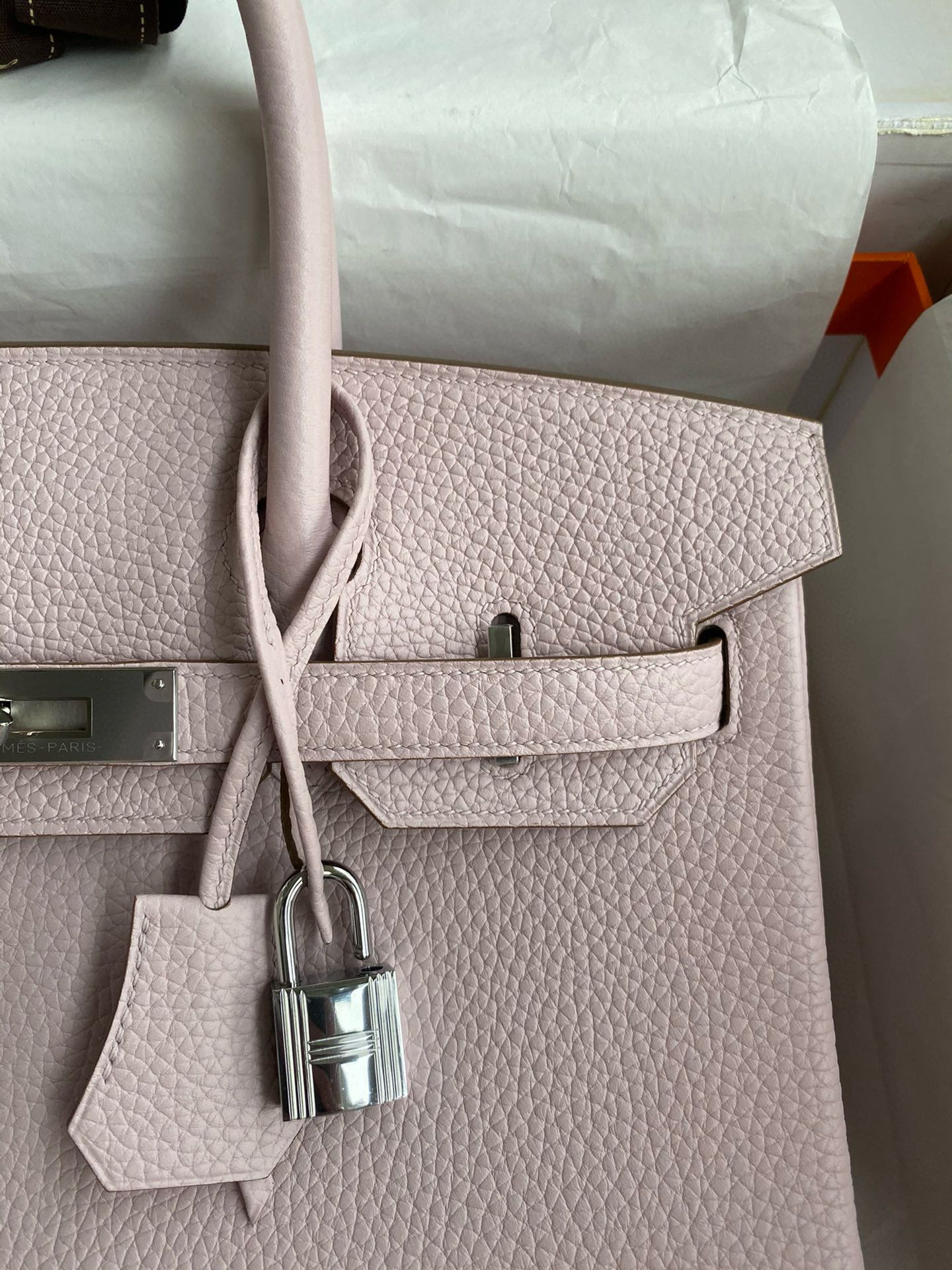 Hermes Birkin 30 Retourne Handmade Bag in Mauve Pale Clemence Leather - Image 4