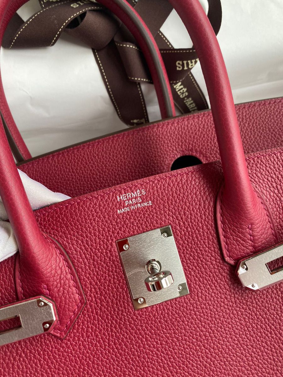 Hermes Birkin 30 Retourne Handmade Bag In Rouge Grenat Clemence Leather - Image 6