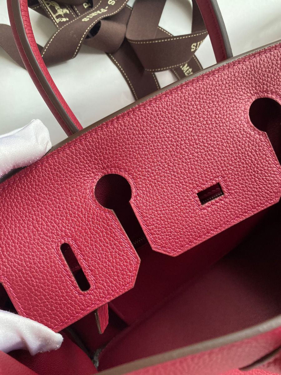 Hermes Birkin 30 Retourne Handmade Bag In Rouge Grenat Clemence Leather - Image 8