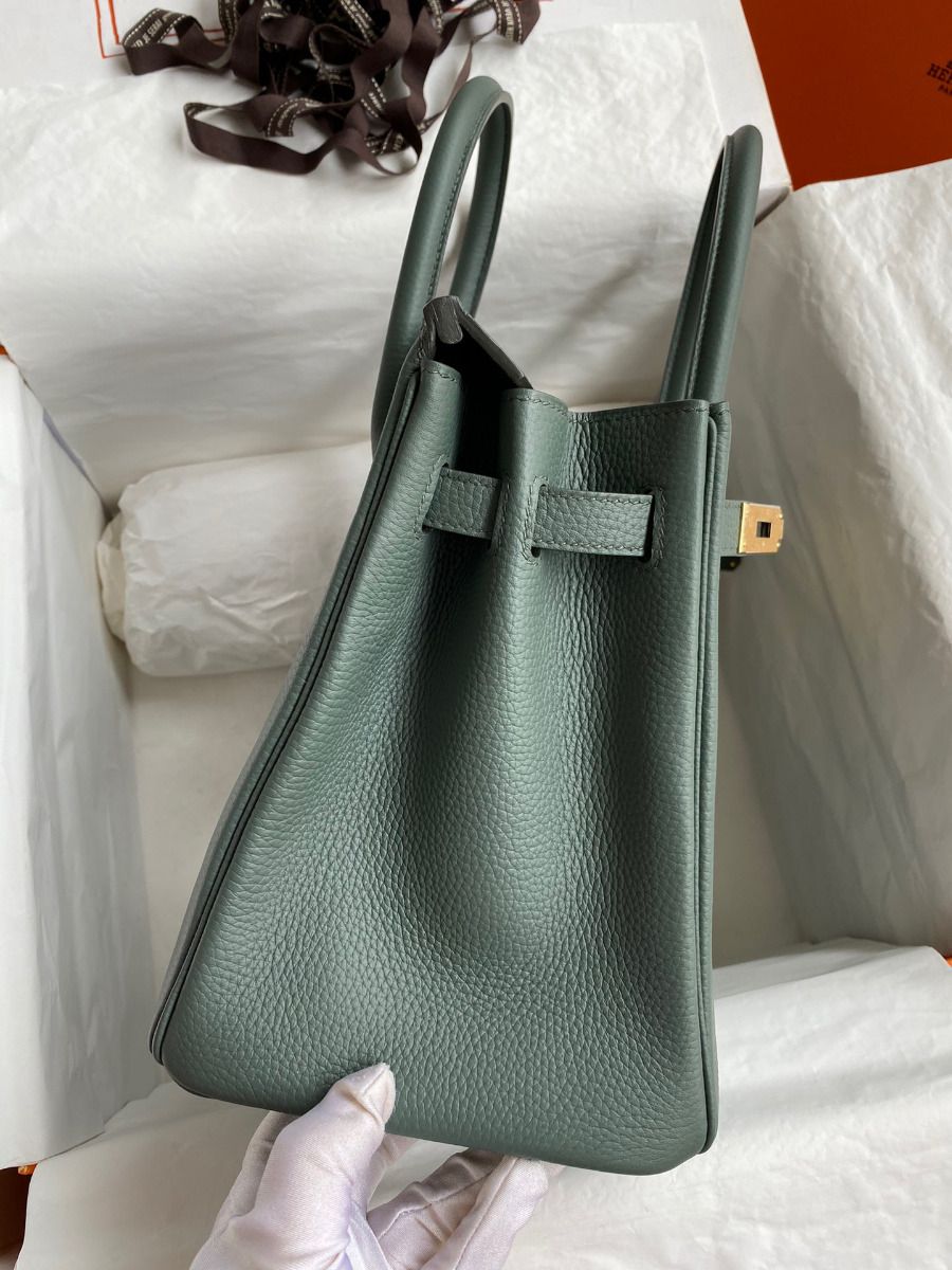 Hermes Birkin 30 Retourne Handmade Bag In Vert Amande Clemence Leather - Image 6