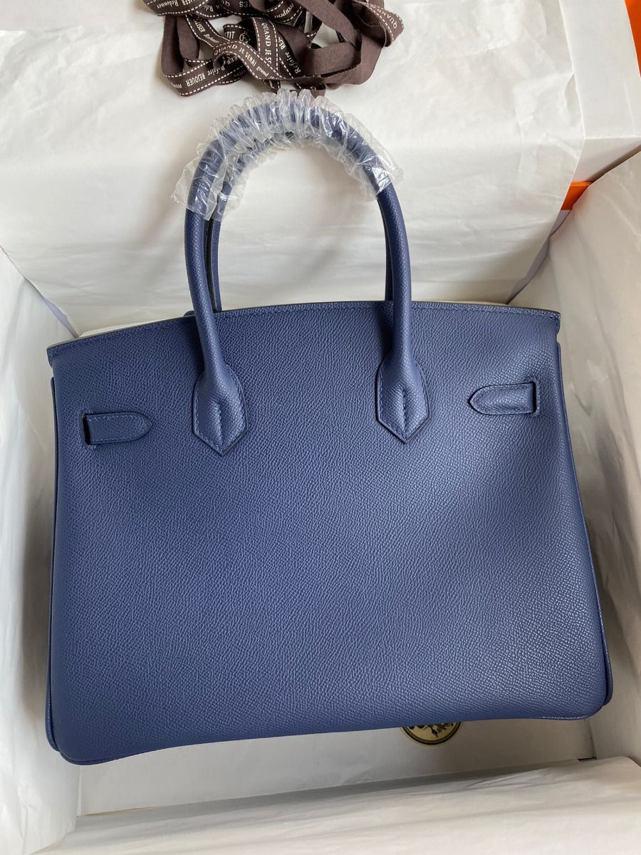 Hermes Birkin 30 Retourne Handmade Bag In Blue Saphir Epsom Calfskin - Image 3