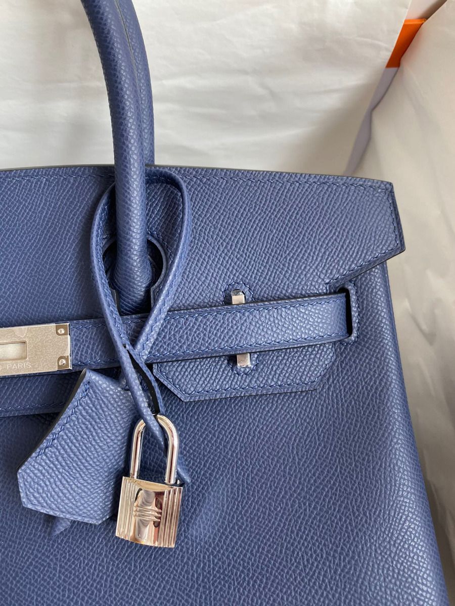 Hermes Birkin 30 Retourne Handmade Bag In Blue Saphir Epsom Calfskin - Image 4