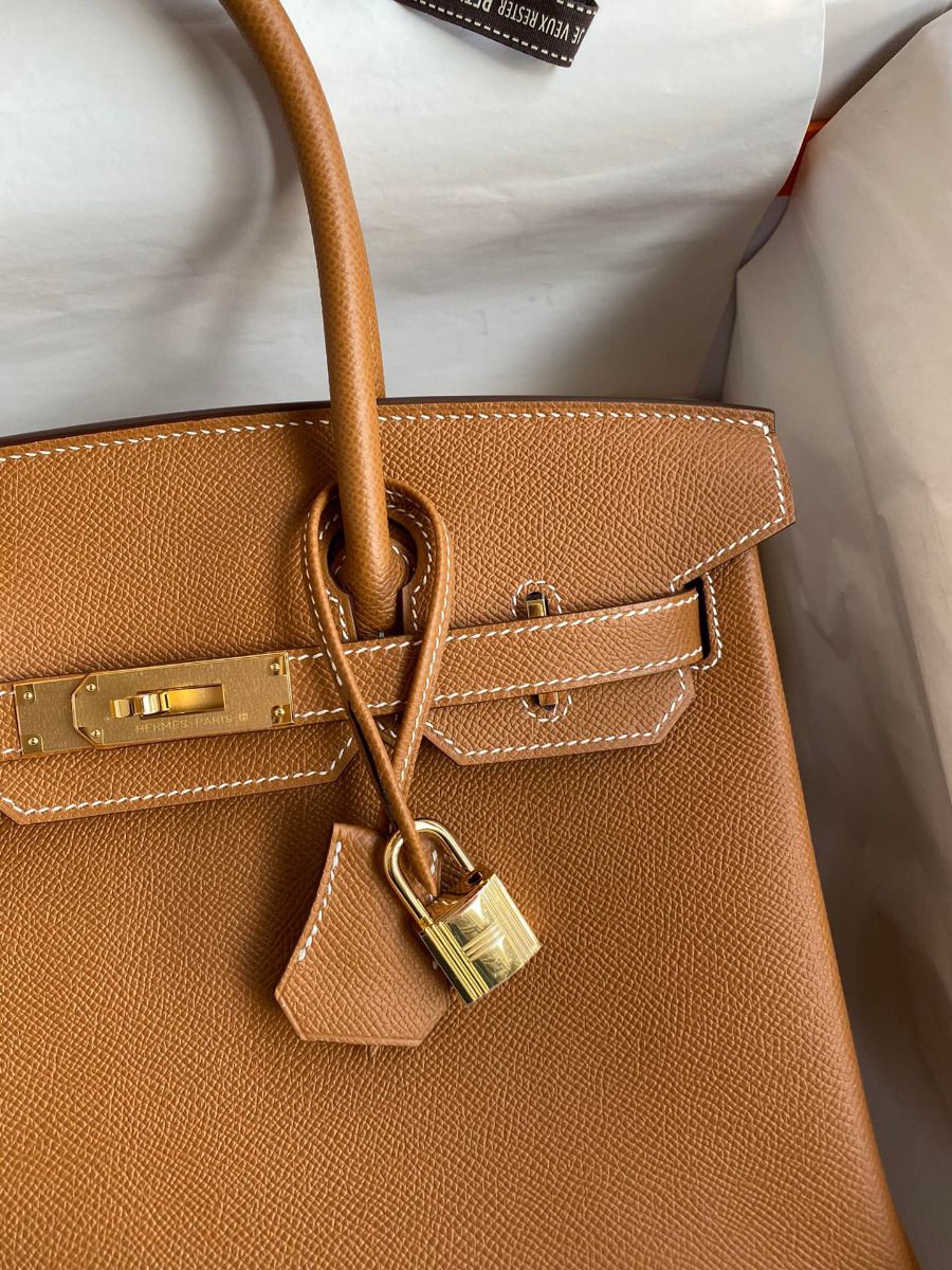 Hermes Birkin 30 Retourne Handmade Bag In Gold Epsom Calfskin - Image 4