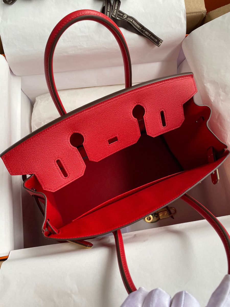 Hermes Birkin 30 Retourne Handmade Bag In Red Epsom Calfskin - Image 6