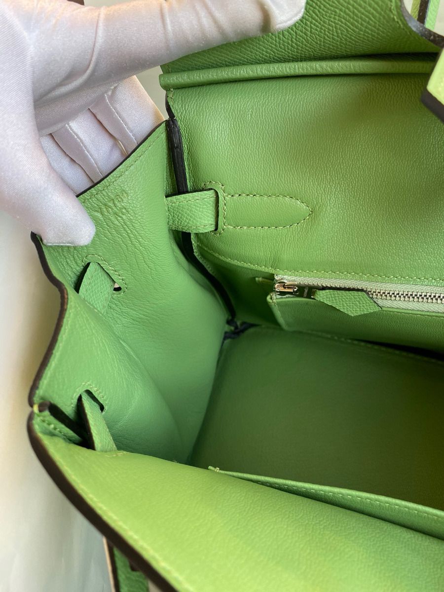 Hermes Birkin 30 Retourne Handmade Bag In Vert Criquet Epsom Calfskin - Image 9