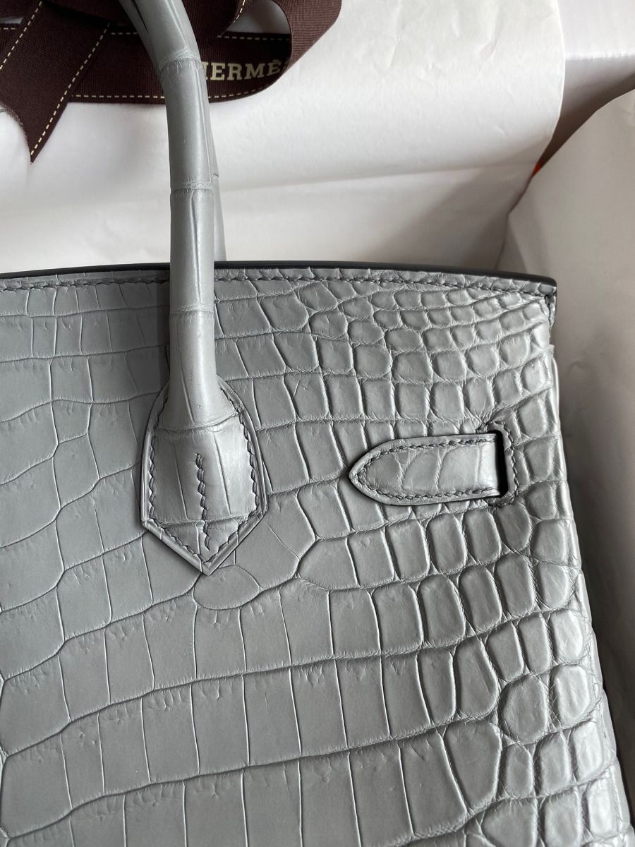 Hermes Birkin 30 Handmade Bag In Etain Crocodile Niloticus Matte Skin - Image 5