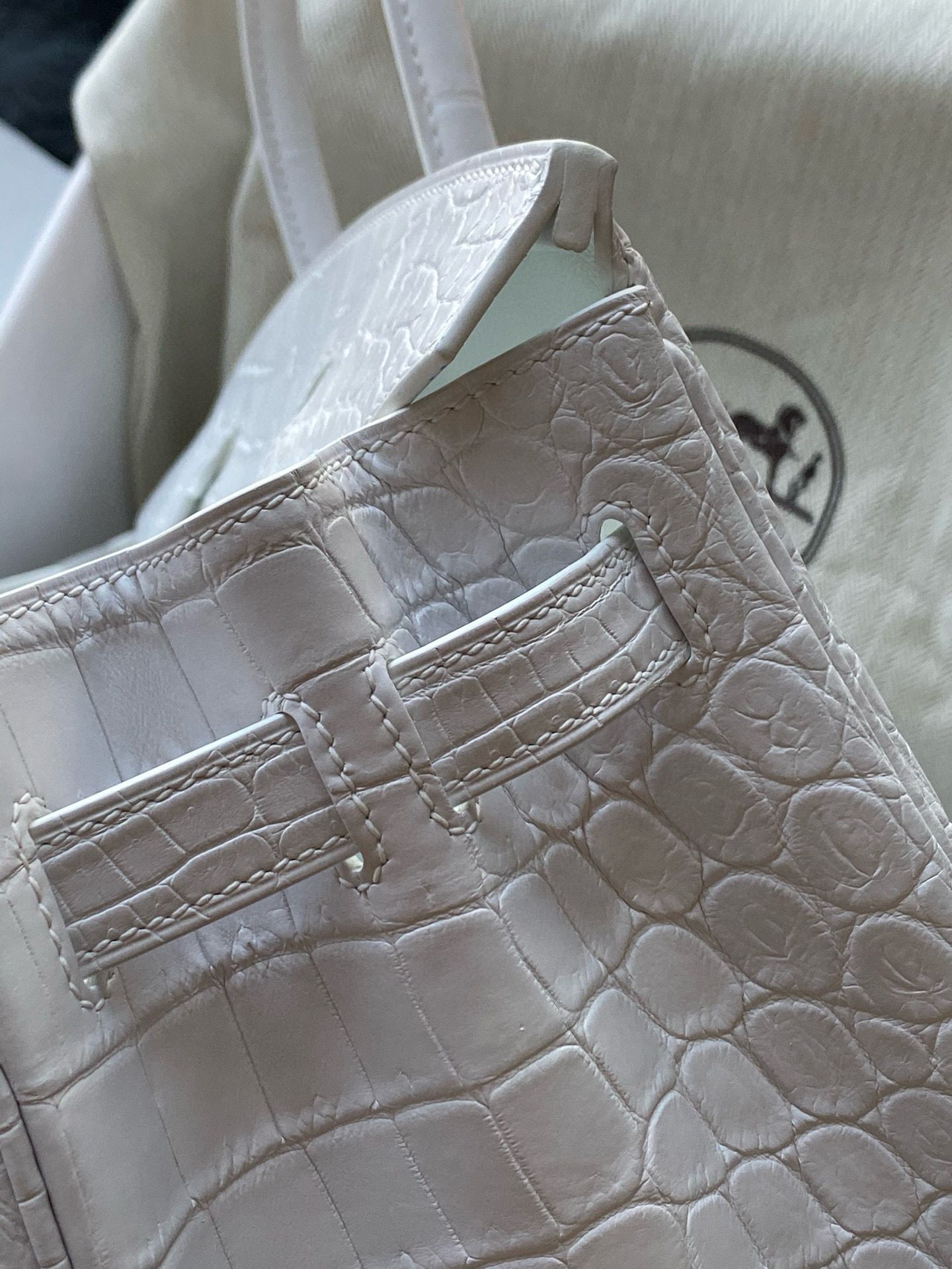 Hermes Birkin 30 Handmade Bag In White Crocodile Niloticus Matte Skin - Image 9