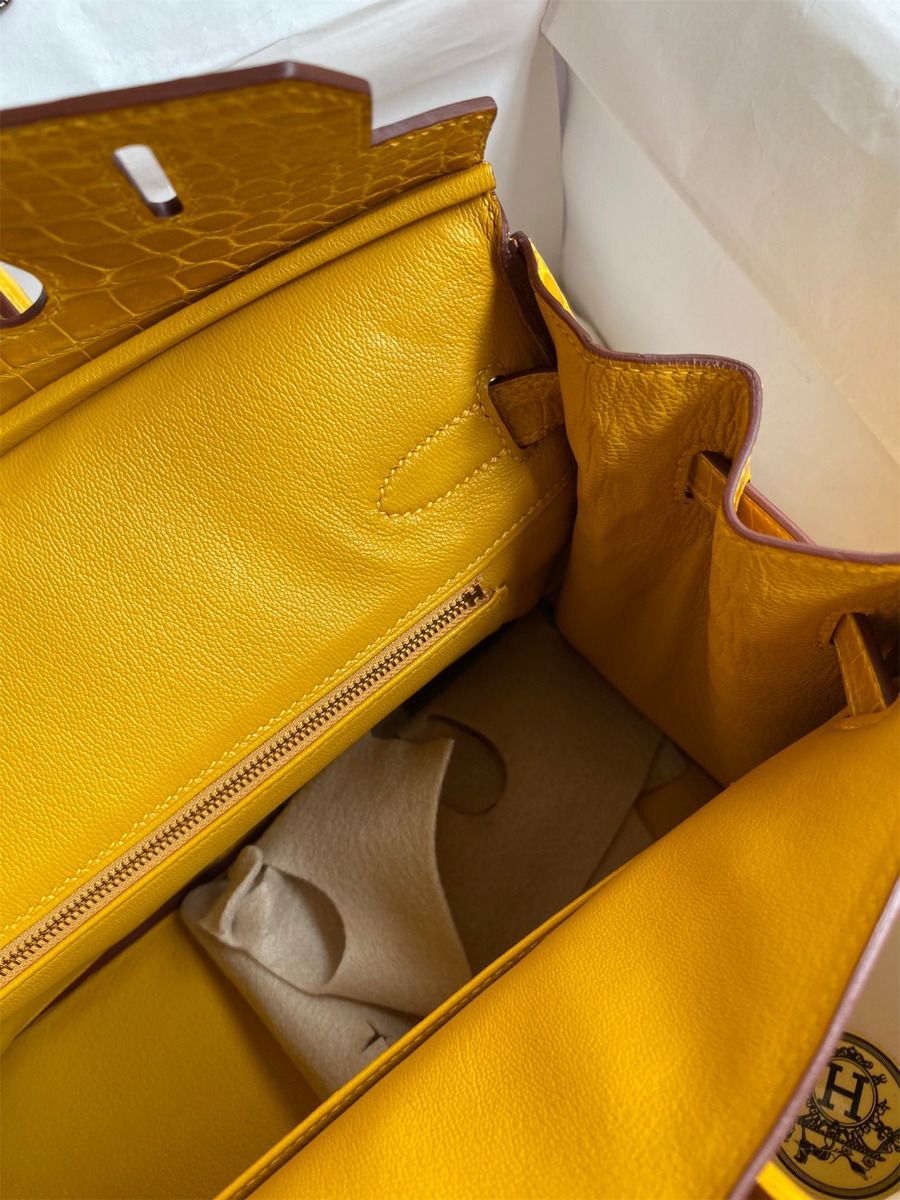 Hermes Birkin 30 Handmade Bag In Jaune Ambre Crocodile Niloticus Shiny Skin - Image 9