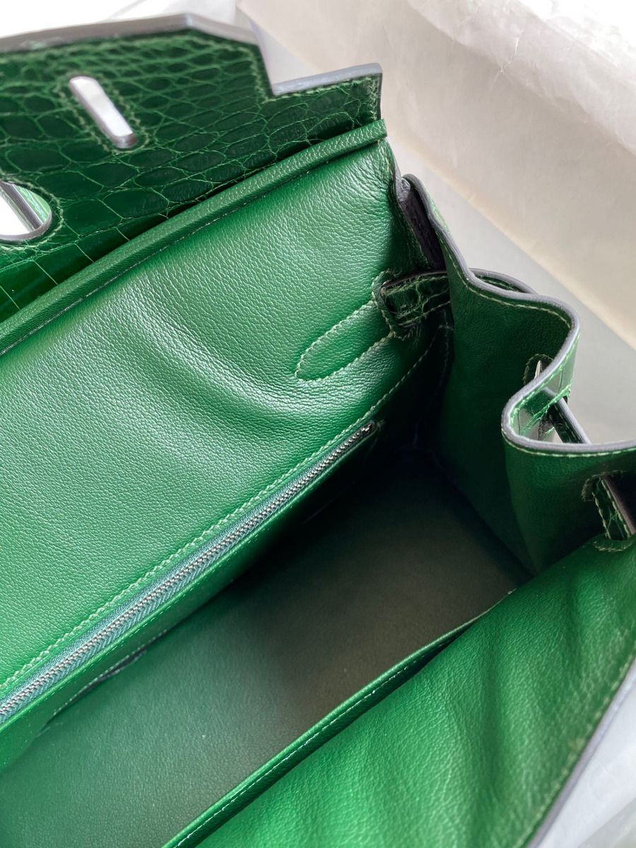 Hermes Birkin 30 Handmade Bag In Malachite Crocodile Niloticus Shiny Skin - Image 9