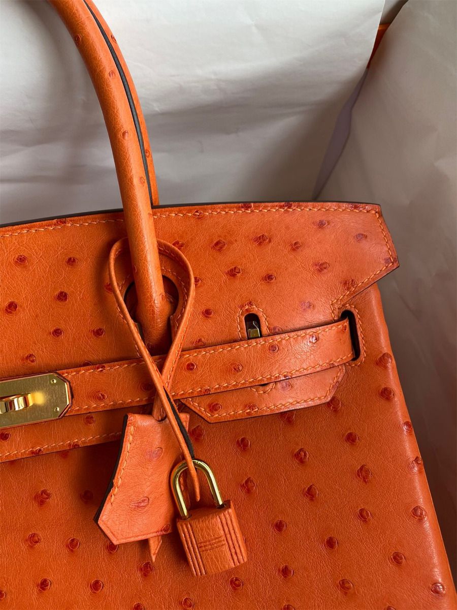 Hermes Birkin 30 Retourne Handmade Bag In Orange Ostrich Leather - Image 4