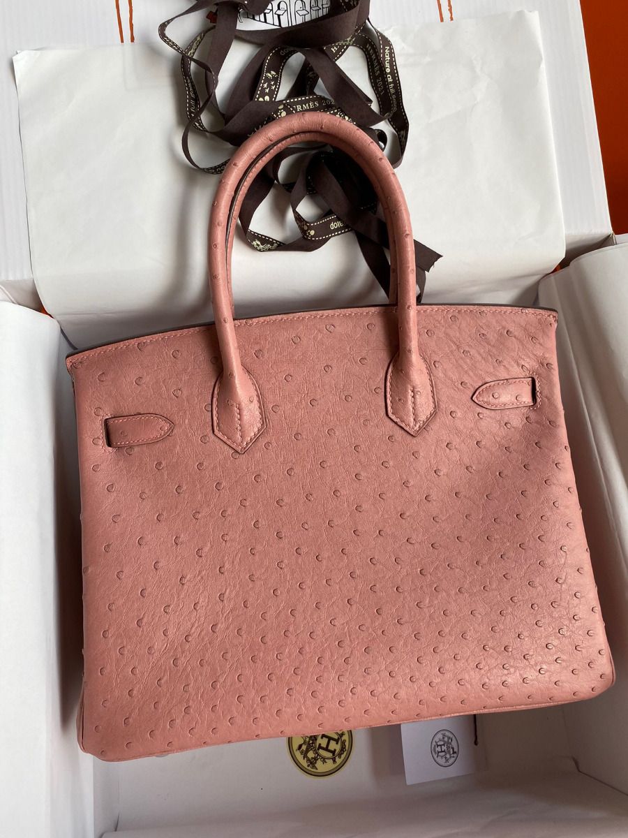 Hermes Birkin 30 Retourne Handmade Bag In Terre Cuite Ostrich Leather - Image 3
