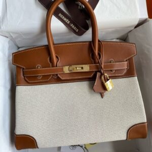 Hermes Birkin 30 Handmade Bag in Toile & Barenia Calfskin