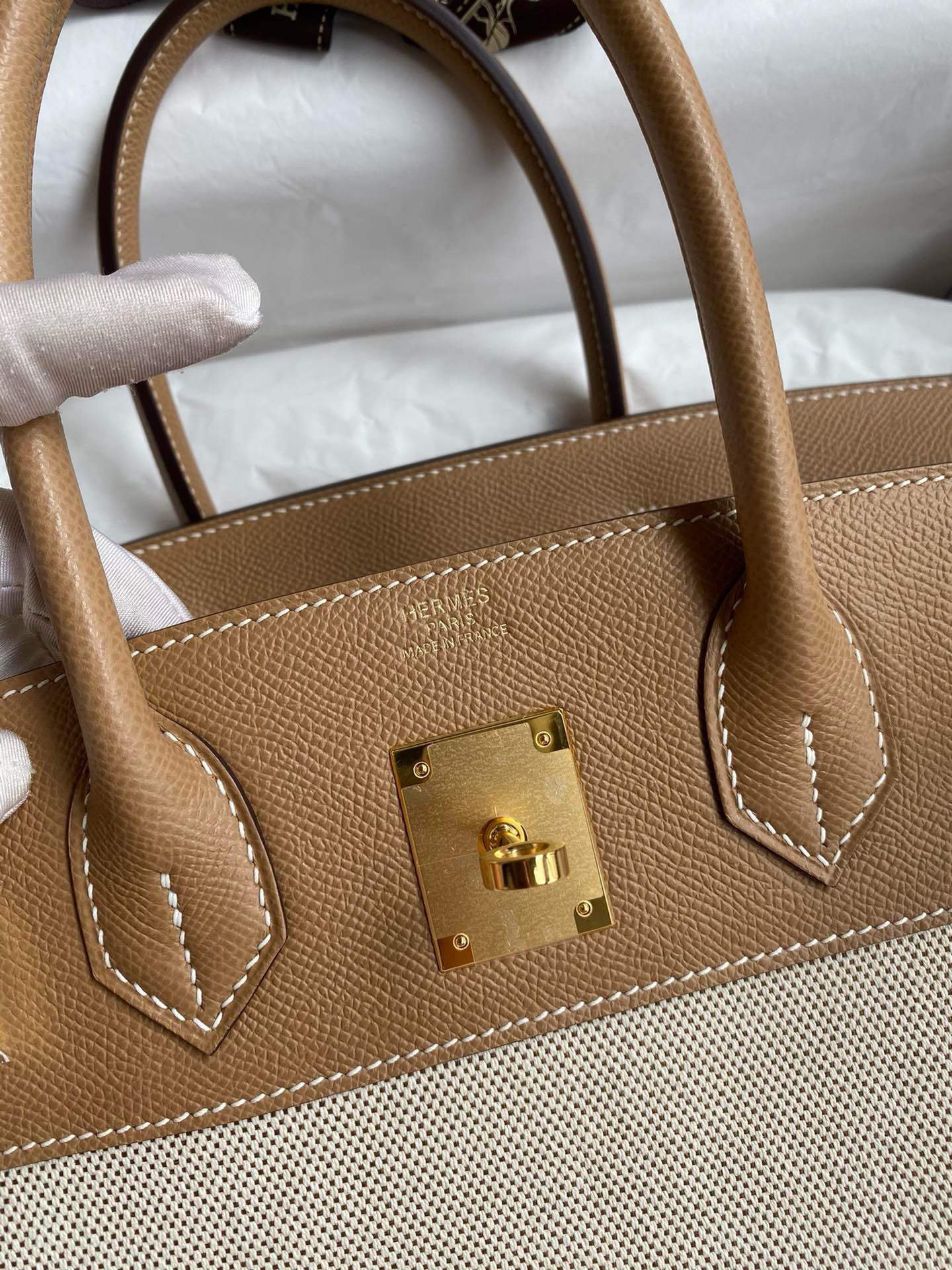 Hermes Birkin 30 Handmade Bag In Toile & Chai Epsom Leather - Image 10