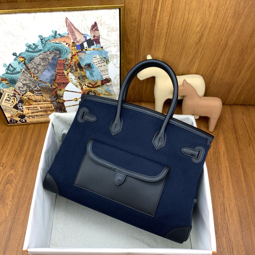Hermes Cargo Birkin 35cm Limited-edition Bag in Navy Blue Canvas - Image 3