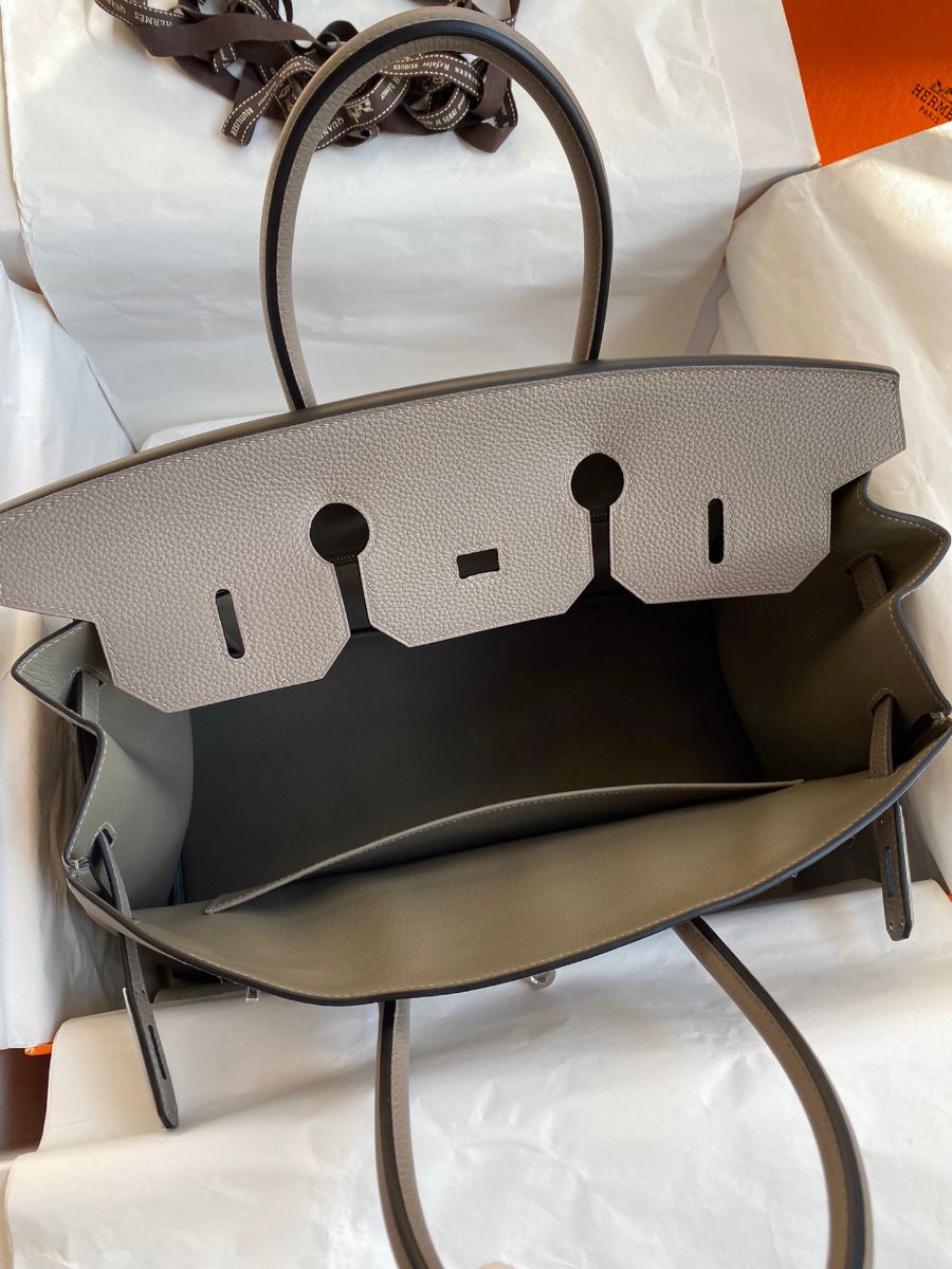 Hermes Birkin 35 Retourne Handmade Bag In Gris Asphalt Clemence Leather - Image 8