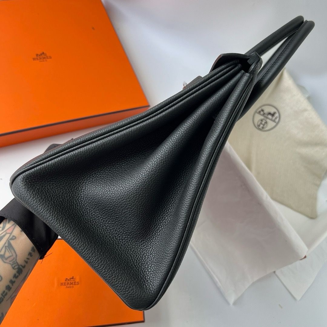 Hermes Birkin 35 Retourne Handmade Bag in Black Clemence Leather - Image 8