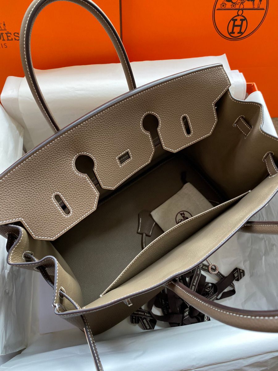 Hermes Birkin 35 Retourne Handmade Bag In Taupe Clemence Leather - Image 7
