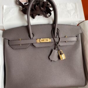 Hermes Birkin 35 Retourne Handmade Bag In Etain Epsom Calfskin