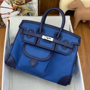 Hermes Birkin Cargo 25 Bag in Blue Toile and Navy Blue Swift Leather