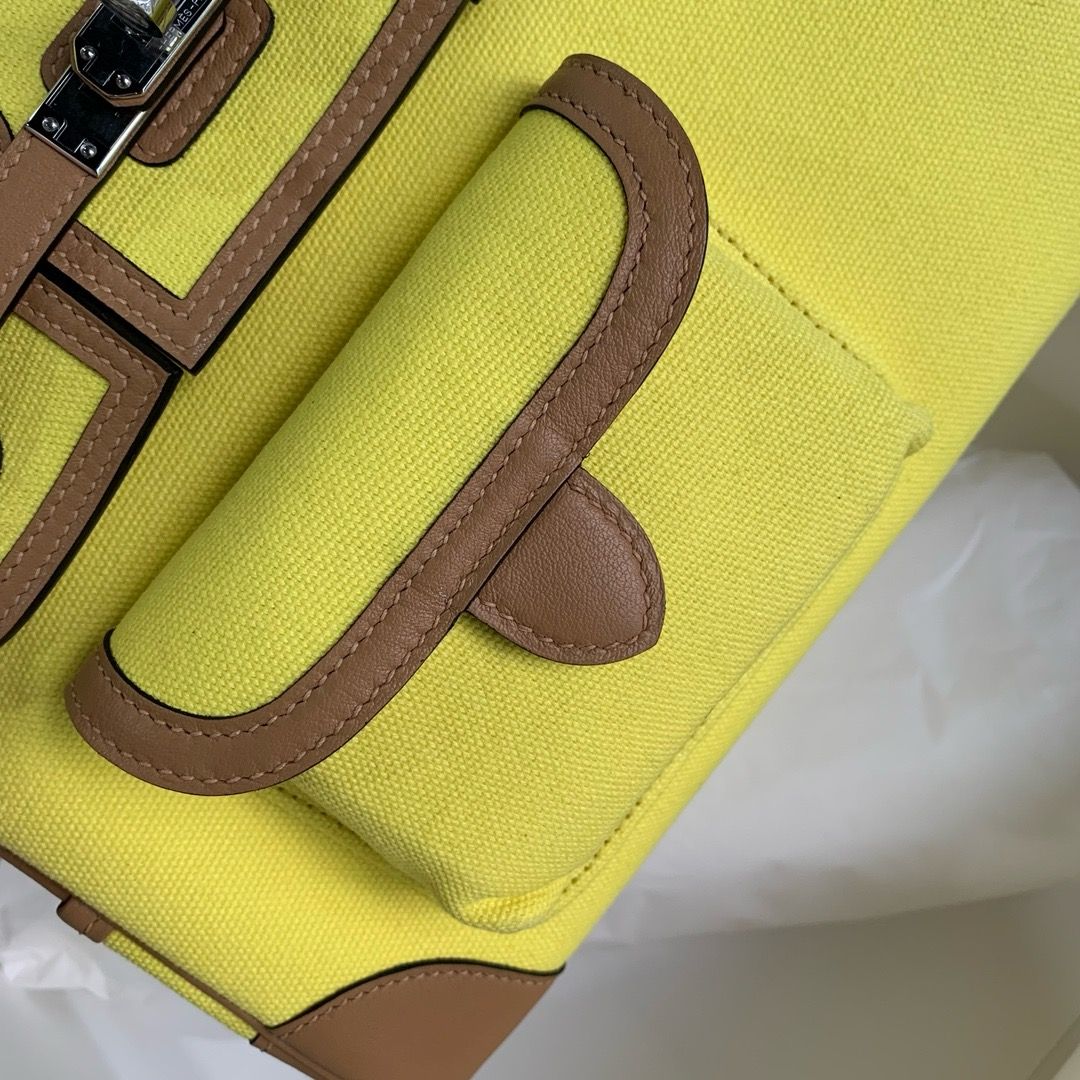 Hermes Birkin Cargo 25 Bag in Lime Toile and Chai Swift Leather - Image 9