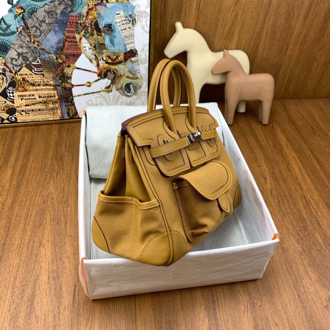 Hermes Birkin Cargo 25 Bag in Sesame Toile and Swift Leather - Image 7