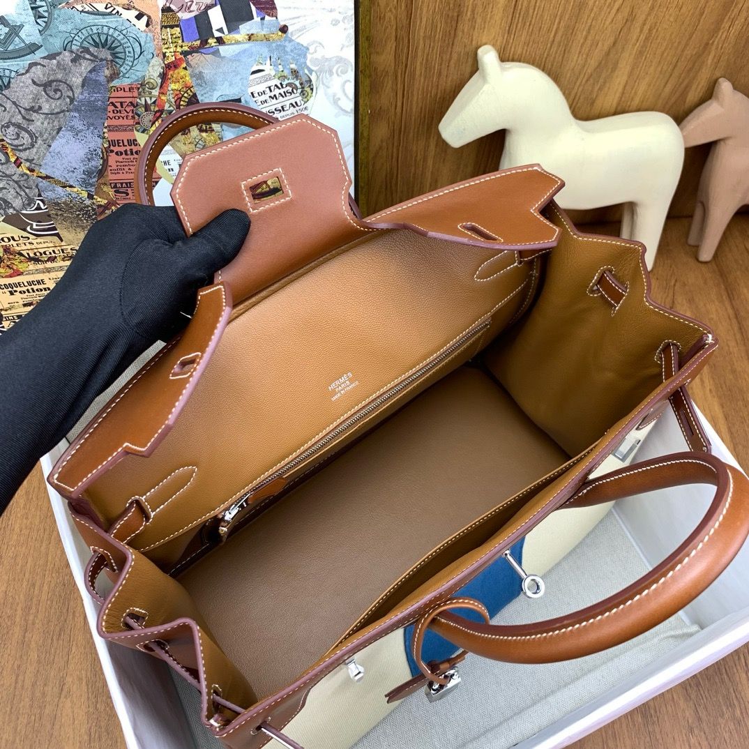 Hermes Birkin Flag 35 Bag in Toile and Barenia Calfskin