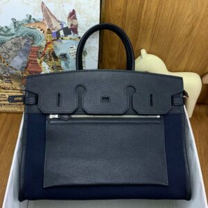 Hermes Birkin à l’envers 35 Bag in Black Clemence Leather and Canvas
