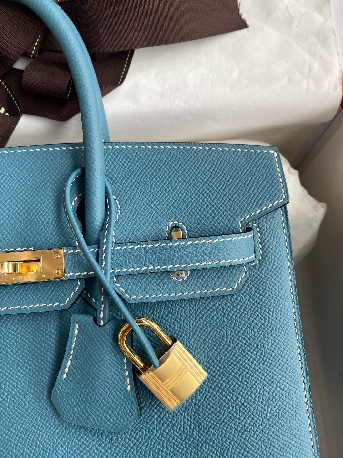 Hermes Birkin 25 Sellier Handmade Bag in Blue Jean Epsom Calfskin - Image 4