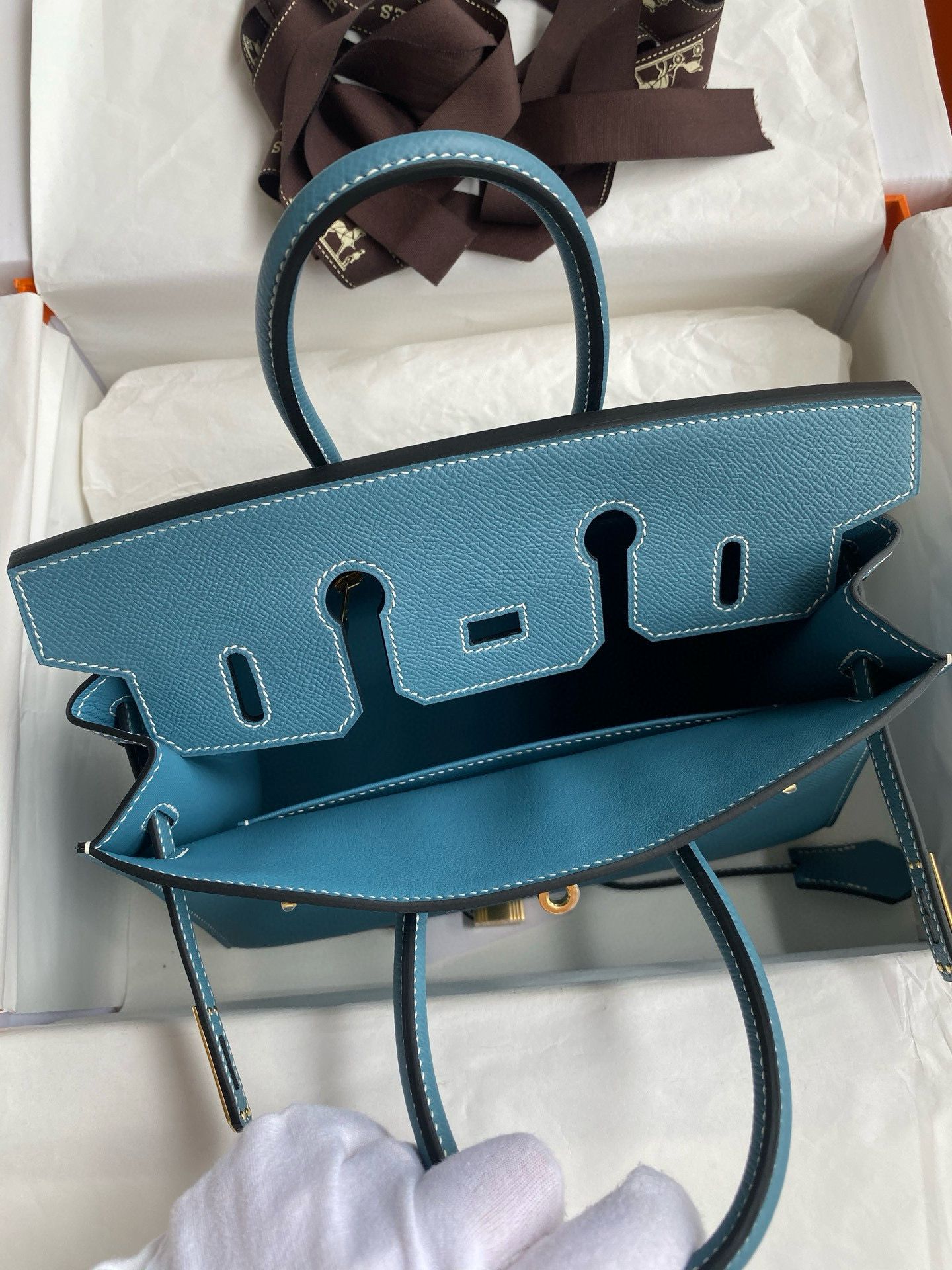 Hermes Birkin 25 Sellier Handmade Bag in Blue Jean Epsom Calfskin - Image 8