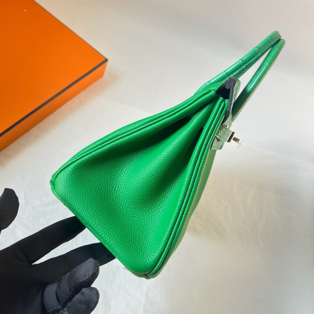 Hermes Touch Birkin 25 Bag in Bambou Clemence and Shiny Alligator Leather - Image 6