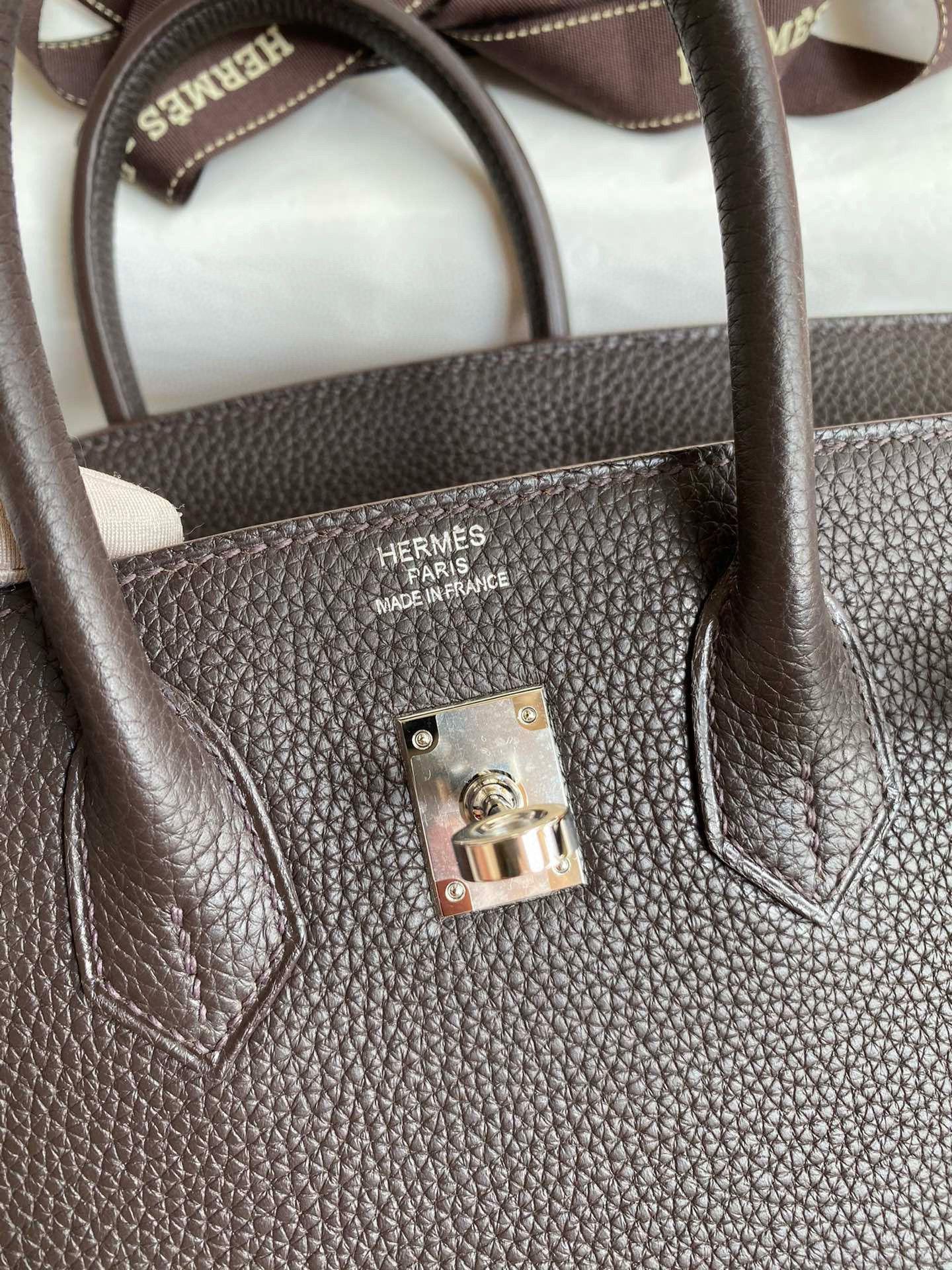 Hermes Birkin 25 Verso Retourne Handmade Bag in Ebene Clemence Leather - Image 7