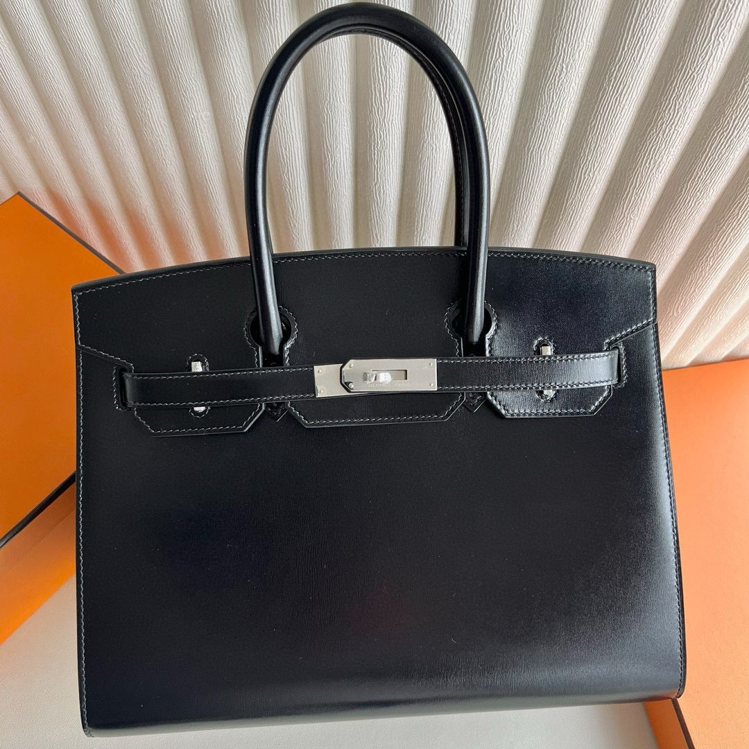 Hermes Birkin 30 Verso Sellier Handmade Bag in Black Box Calfskin