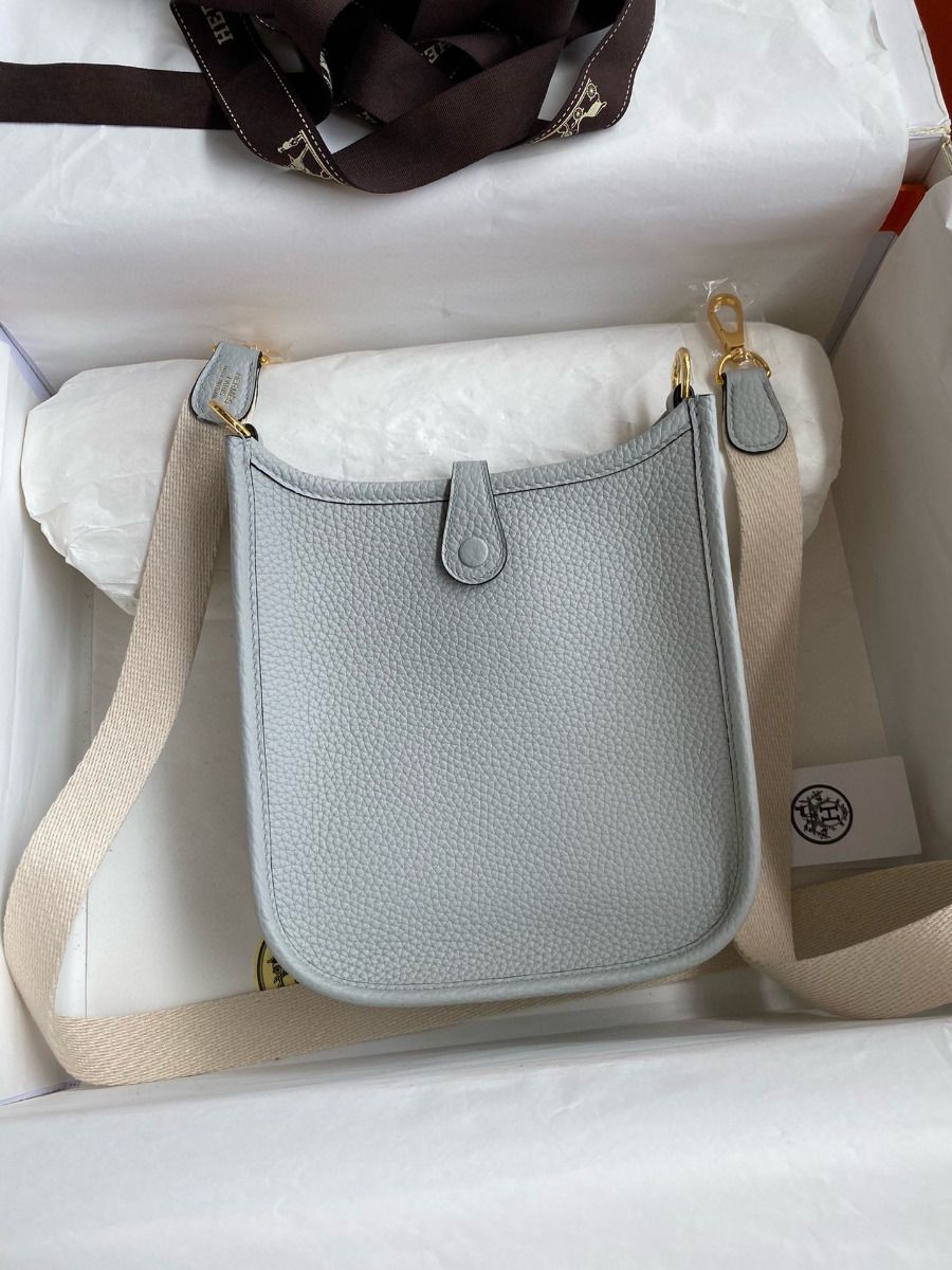 Hermes Evelyne Mini Handmade Bag in Blue Brume Clemence Leather - Image 3