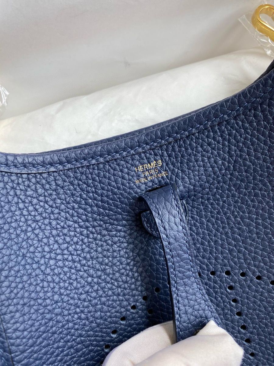 Hermes Evelyne Mini Handmade Bag in Blue Saphir Clemence Leather - Image 7