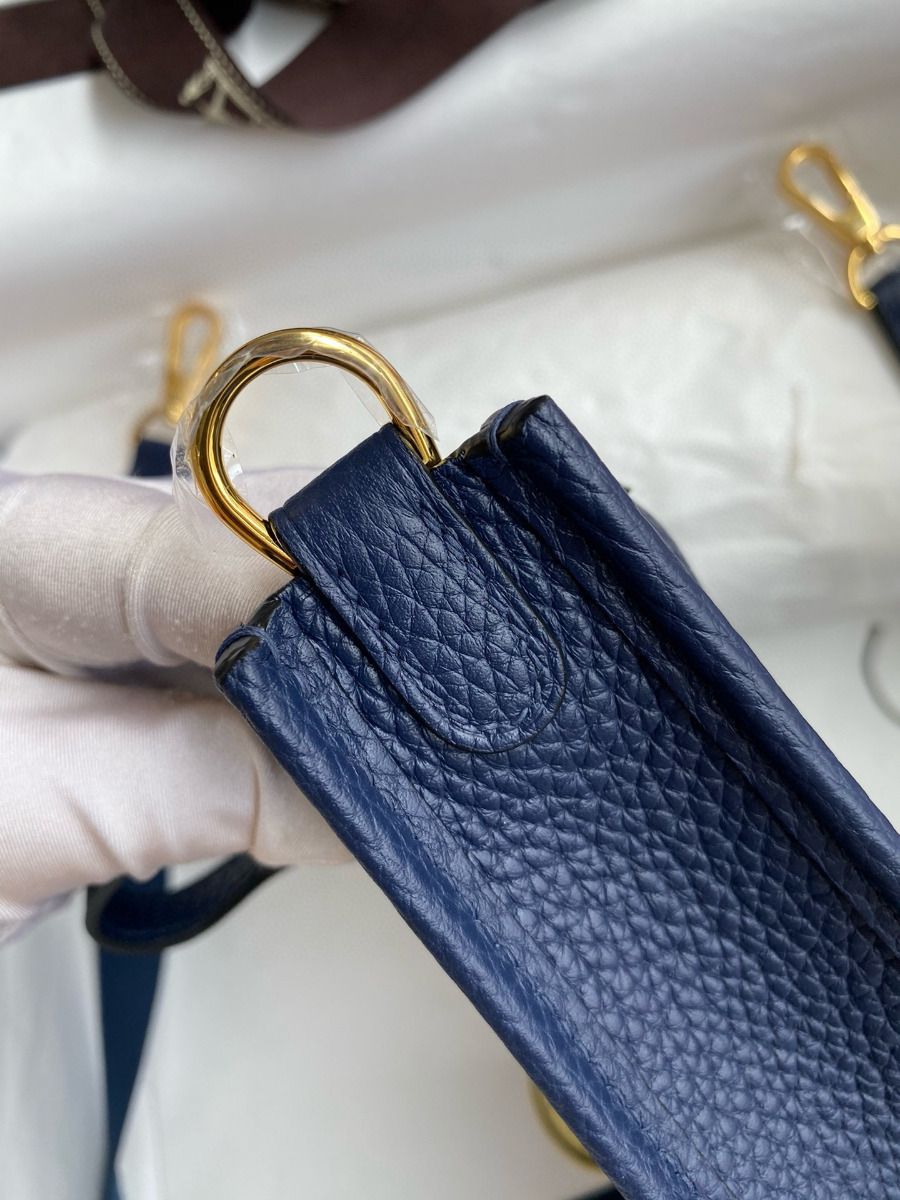 Hermes Evelyne Mini Handmade Bag in Blue Saphir Clemence Leather - Image 9