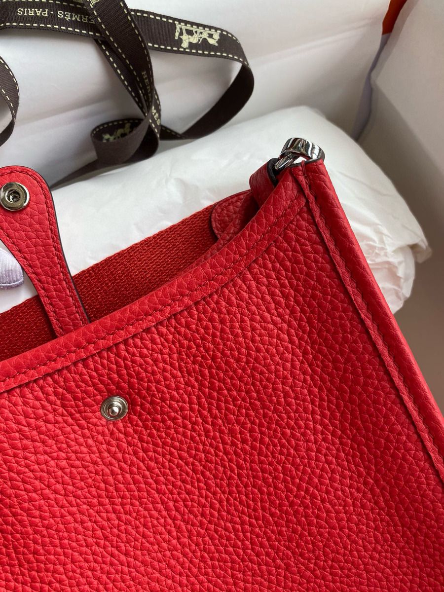 Hermes Evelyne Mini Handmade Bag in Red Clemence Leather - Image 6