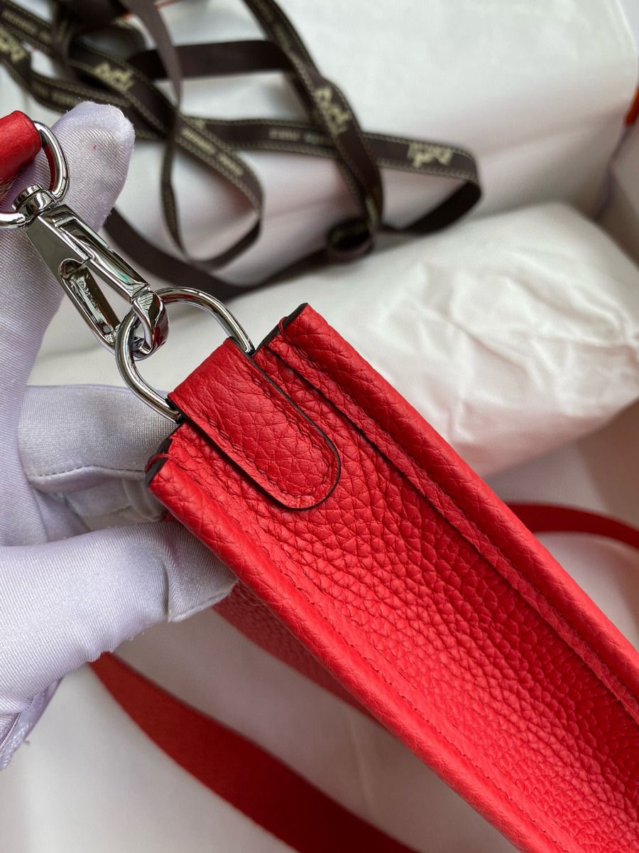 Hermes Evelyne Mini Handmade Bag in Red Clemence Leather - Image 7